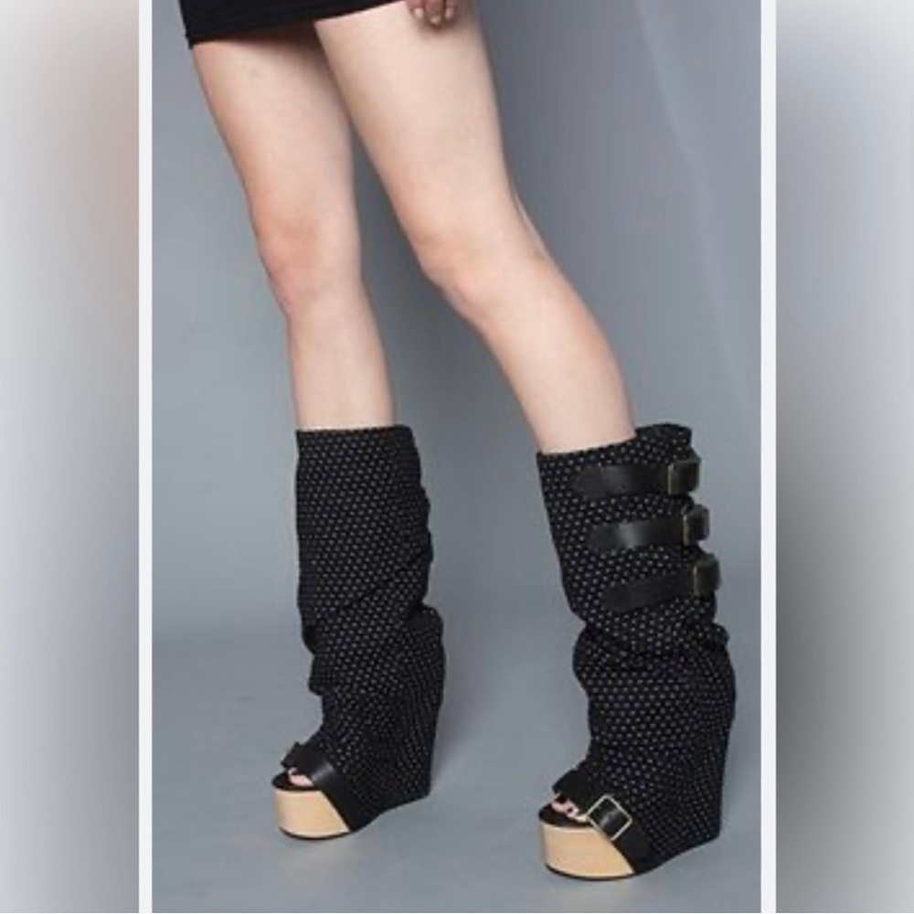 Women's Black Polka Dot Wedge Boots